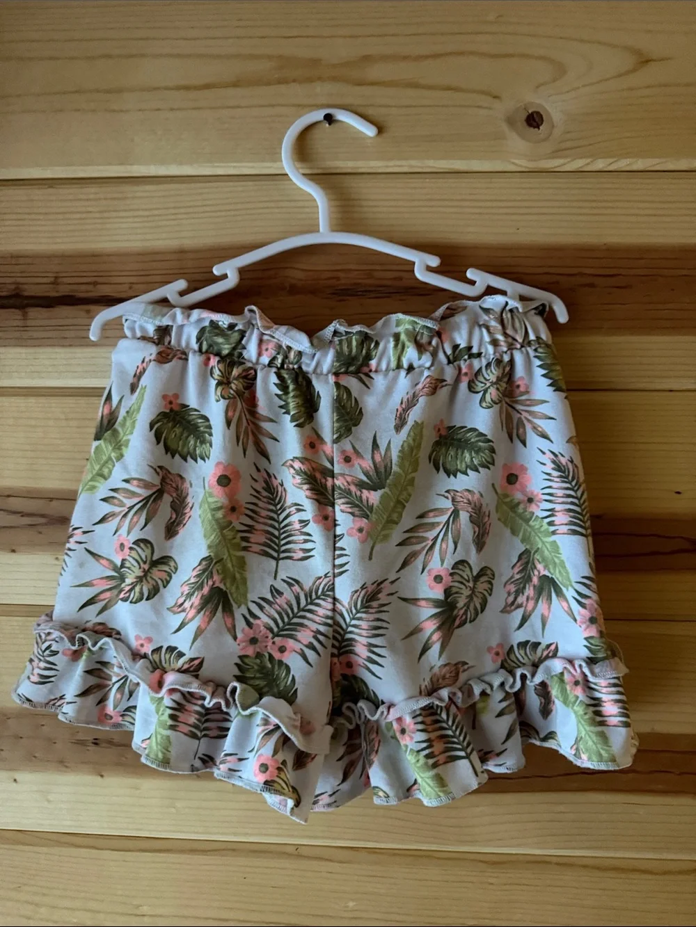 Little Lass Floral Tropical Leaf Print Dress Top & Short Set- White, Green, Pink - Picture 5 of 5
